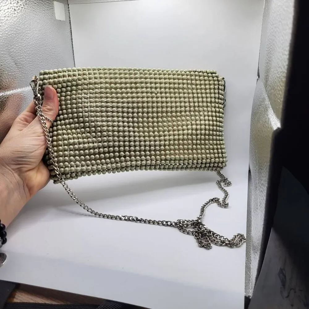 Vintage 90s BCBG MaxAzaria Cream Colored Mod Metal Chainmaile Purse